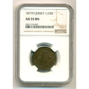 Jersey Victoria 1877 H 1/24 Shilling AU55 BN NGC